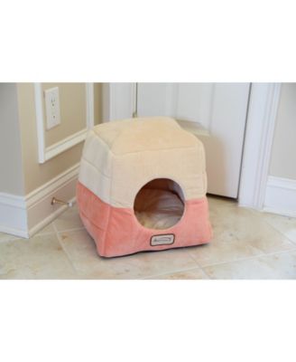 2-In-1 Cat Bed Cave Shape And Cuddle Pet Bed, Orange/Beige - Soft Velvet, Waterproof, Skid-Free Base