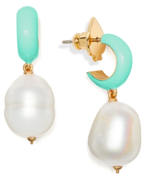 image of Kate Spade New York Gold-Tone Freshwater Pearl (11x14mm) Charm Huggie Hoop Earrings