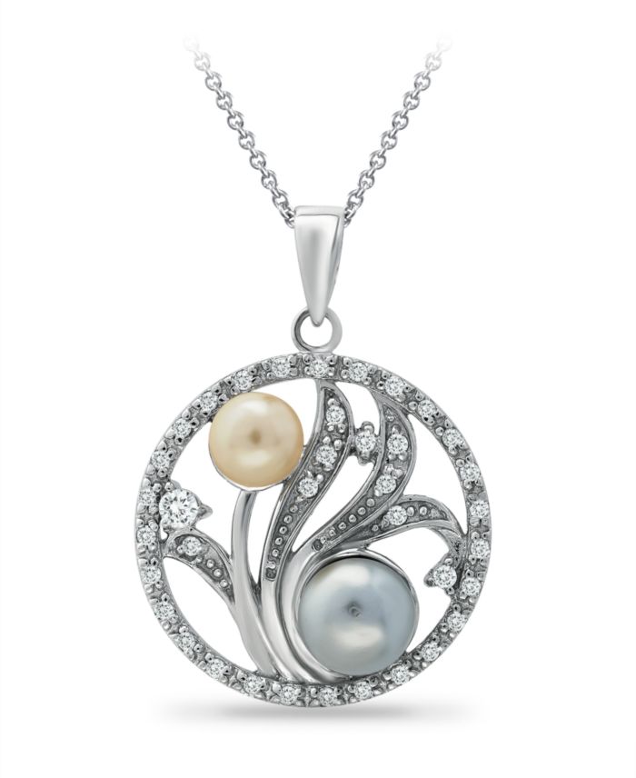 Multi-Color Imitation Pearls and Cubic Zirconia Floral Medallion Pendant