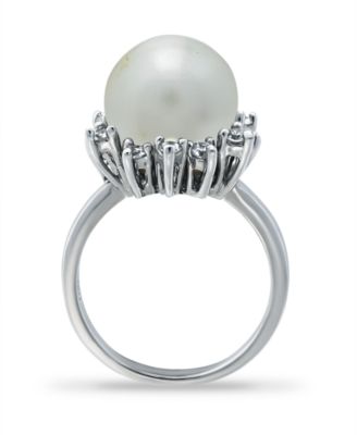 Imitation Pearl and Cubic Zirconia Halo Ring 