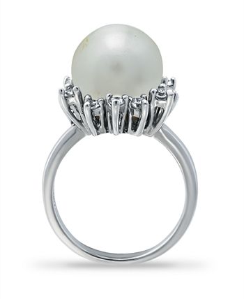 Macy's - Imitation Pearl and Cubic Zirconia Halo Ring in Fine Silver Plate