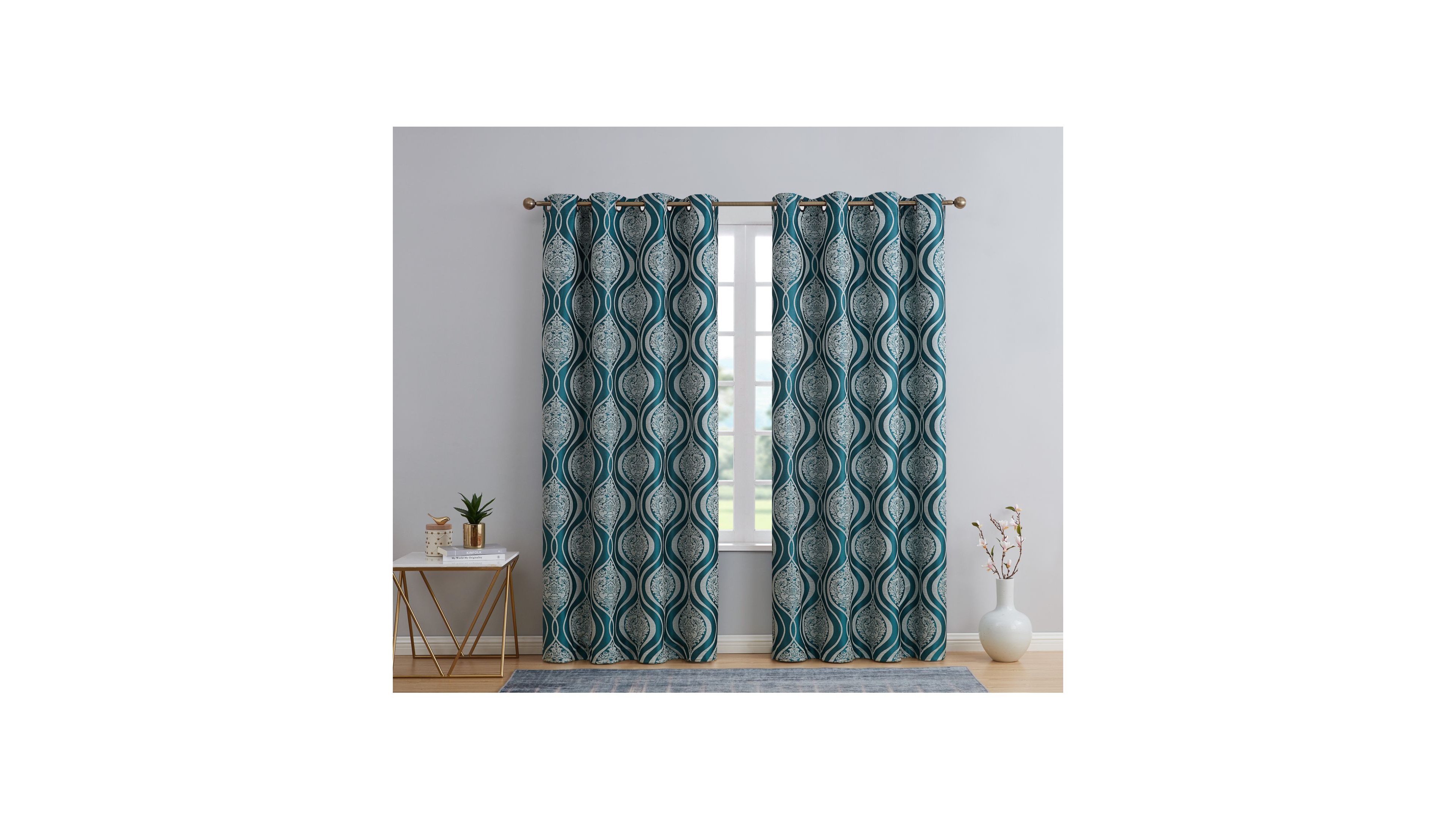 Hlc.me Montero Damask 100% Complete Blackout Shading Thermal Insulated Energy Efficient Heat/Cold Blocking Grommet Heavy Curtain Drapery Panels for Li