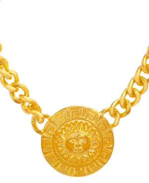 image of Steve Madden Gold-Tone Sun Disc Pendant Necklace, 16-1/2