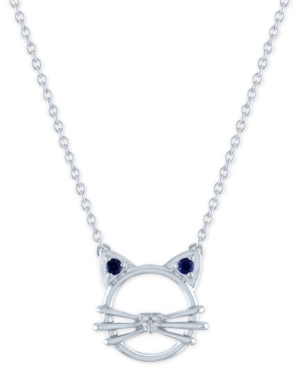 image of Lab-Created Sapphire (1/20 ct.t.w.) & Diamond Accent Cat Pendant Necklace in Sterling Silver, 16