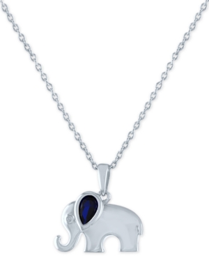 image of Lab-Created Sapphire (1/2 ct. t.w.) & Diamond Accent Elephant Pendant Necklace in Sterling Silver, 16
