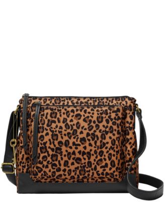 fossil leather and leopard print bag