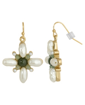 image of 2028 Gold-Tone Imitation Pearl and Semi Precious Stone Drop Earrings
