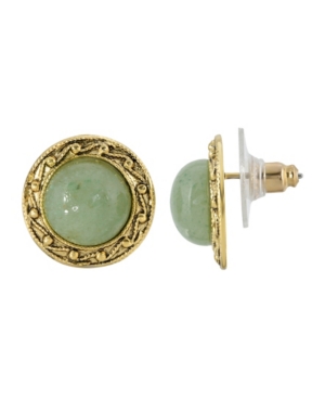 image of 2028 Gold-Tone Round Semi Precious Aventurine Button Earrings