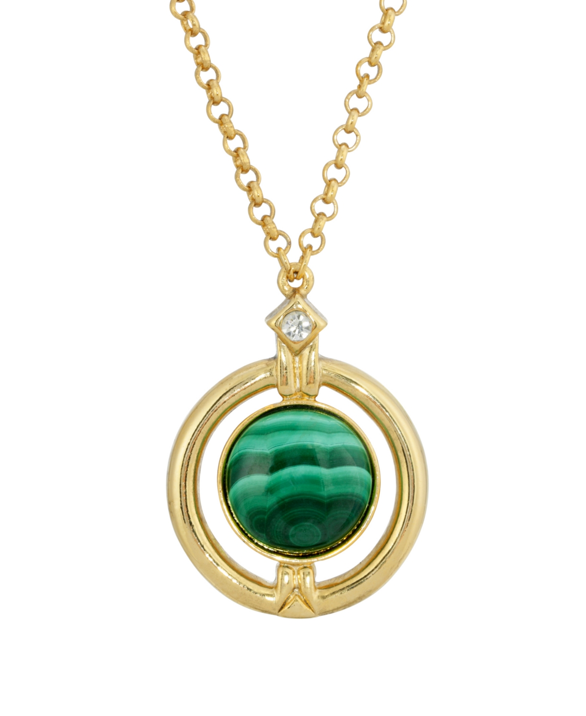 2028 Gold-tone Round Semi Precious Necklace In Green
