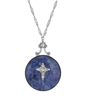 image of 2028 Silver-Tone Semi Precious Round Stone Crystal Cross Necklace