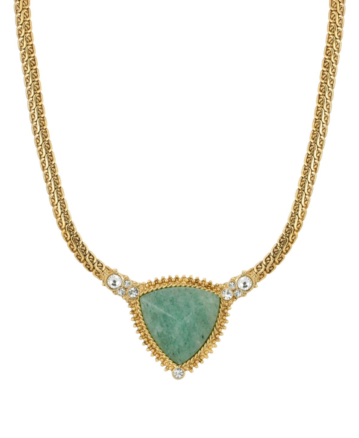 2028 Gold-tone Semi Precious Triangle Stone Necklace In Green