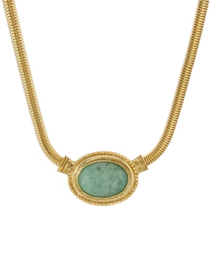 image of 2028 Gold-Tone Semi Precious Oval Stone Necklace