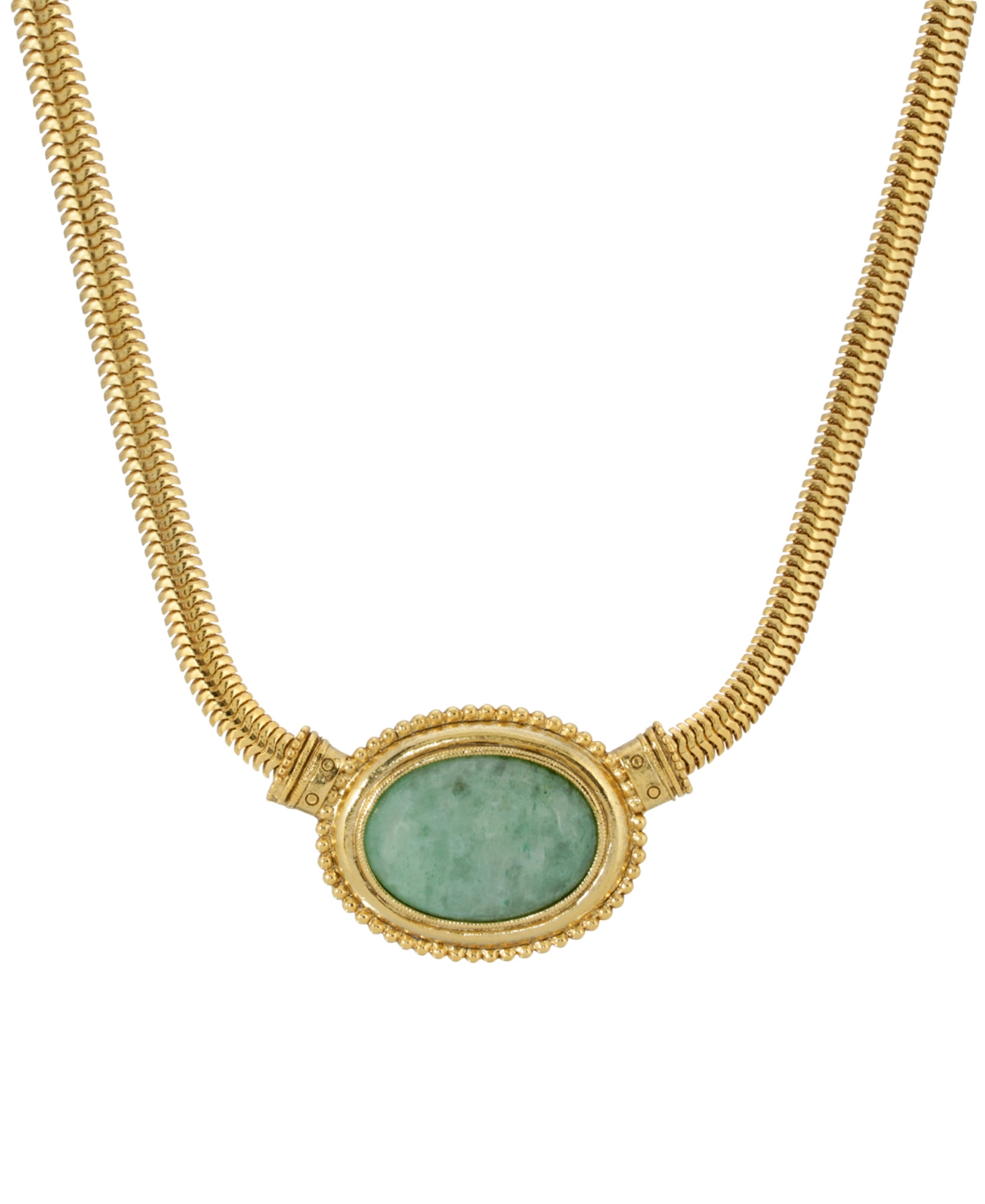 2028 Gold-tone Semi Precious Oval Stone Necklace In Green