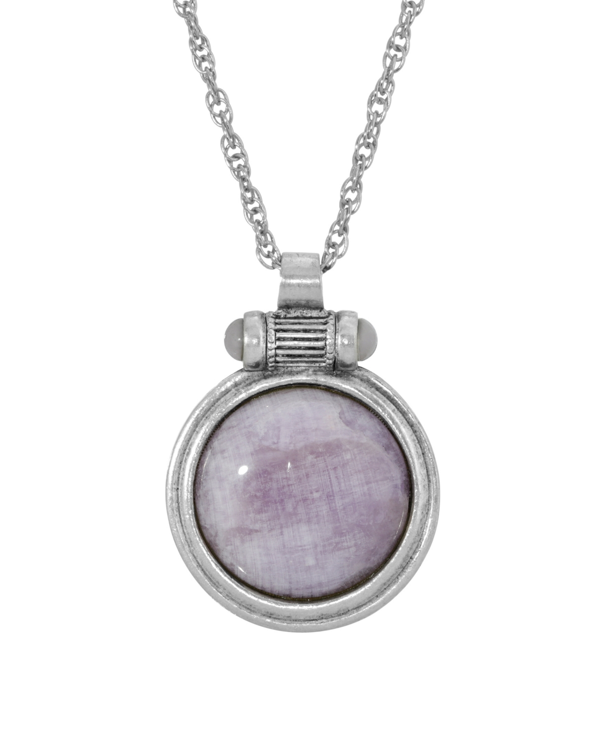 Silver-Tone Cap Amethyst Round Pendant Necklace - Purple