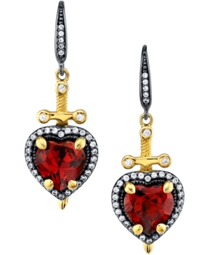 image of Rocklove Disney-s Cubic Zirconia Snow White Dagger Heart Drop Earrings in Black Rhodium- & 18k Gold-Plated Sterling Silver
