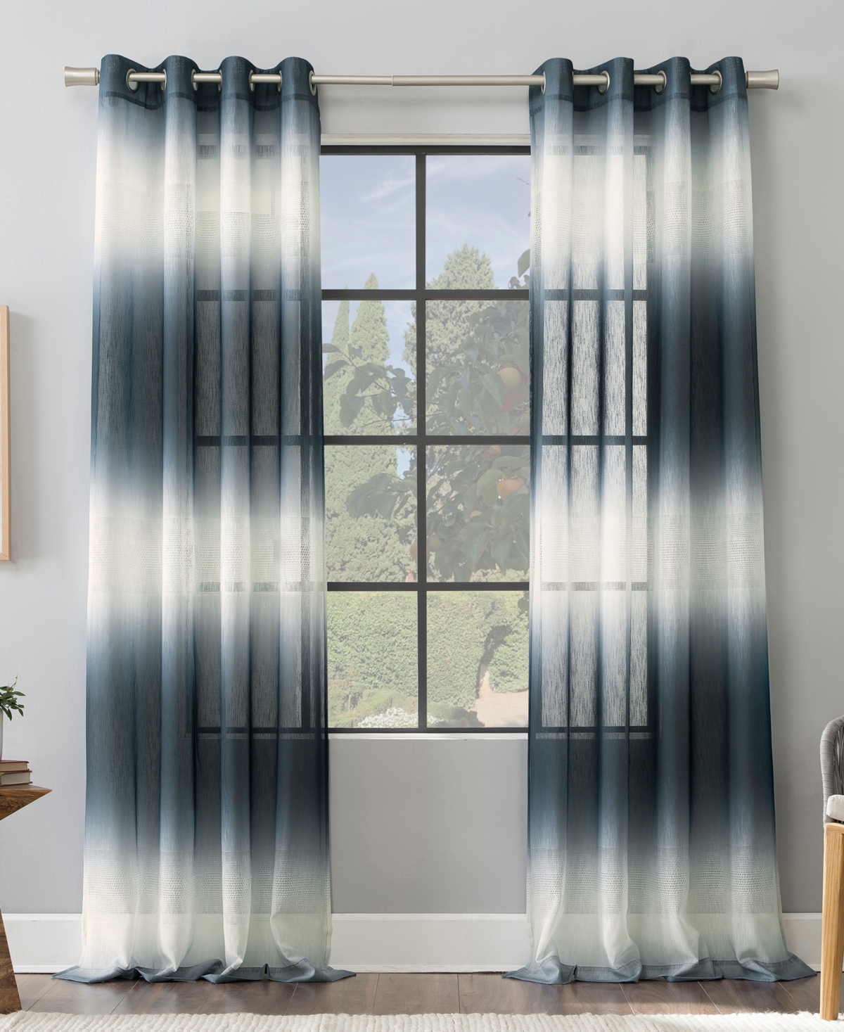 Atlantic 52" x 84" Ombre Stripe Sheer Curtain Panel - Blue
