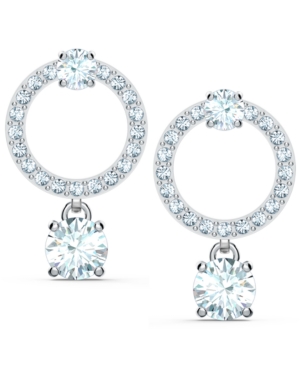 image of Swarovski Silver-Tone Crystal Circle & Charm Drop Earrings