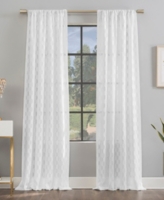 Verge Geometric Clipped Jacquard Semi-Sheer Rod Pocket Curtain Panel - White