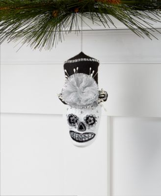 Holiday Lane - Day of the Dead Skull with Fabric Top Hat Ornament