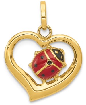 image of Ladybug Heart Charm Pendant in 14k Gold