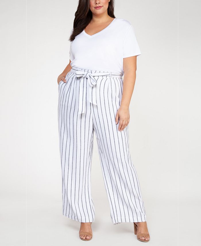 Black Tape Plus Size Striped Belted Pants - Macy's