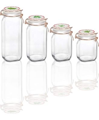 Canister with Herb Decal Ceramic Lid, Set of 4