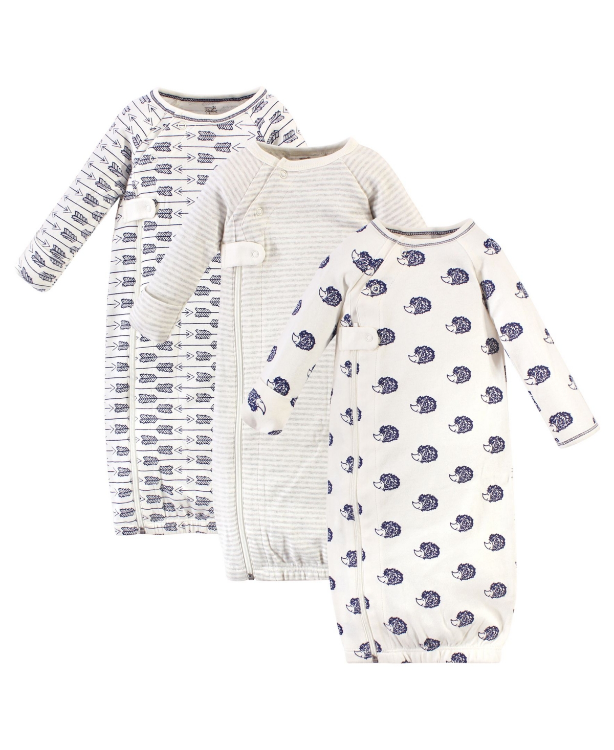 Touched by Nature Baby Girls Baby Organic Cotton Zipper Long-Sleeve Gowns 3pk, Garden Floral