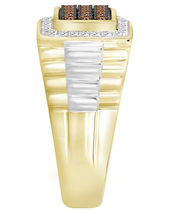 Macy's - Men's Brown & White Diamond (1/2 ct. t.w.) Ring in 10k Yellow & White Gold