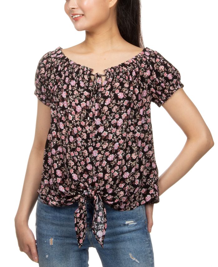 Hippie Rose Juniors Floral Print Peasant Top Macy s