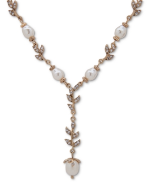 image of lonna & lilly Gold-Tone Pave & Imitation Pearl Lariat Necklace, 16