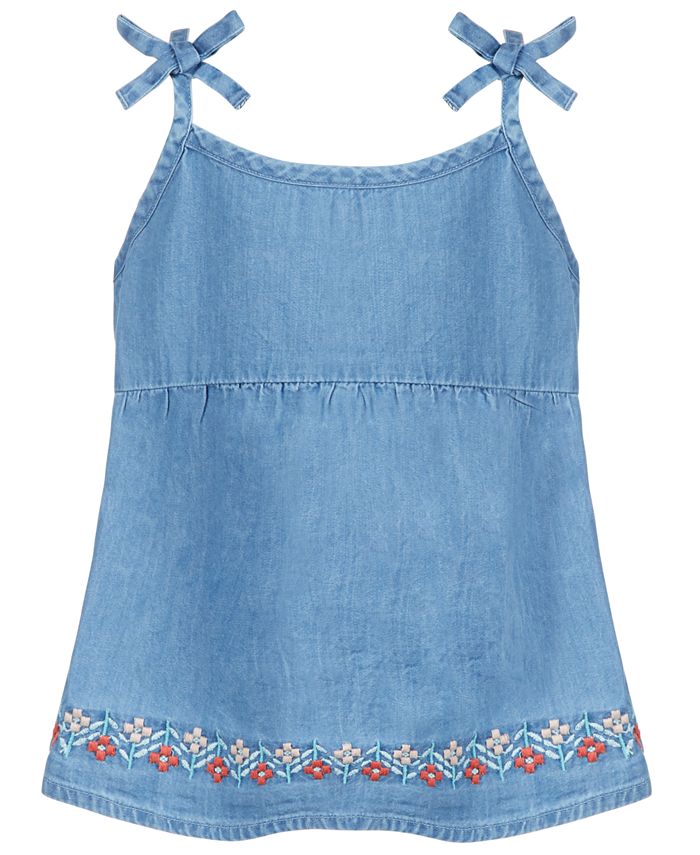 First Impressions Toddler Girls Floral Embroidered Denim Top, Created
