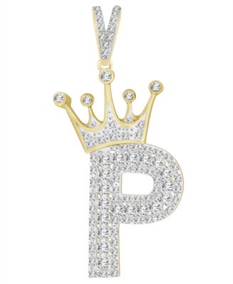 Macy's - Diamond (3/8 ct.t.w.) Crowned Initial Pendant in 10k Yellow Gold