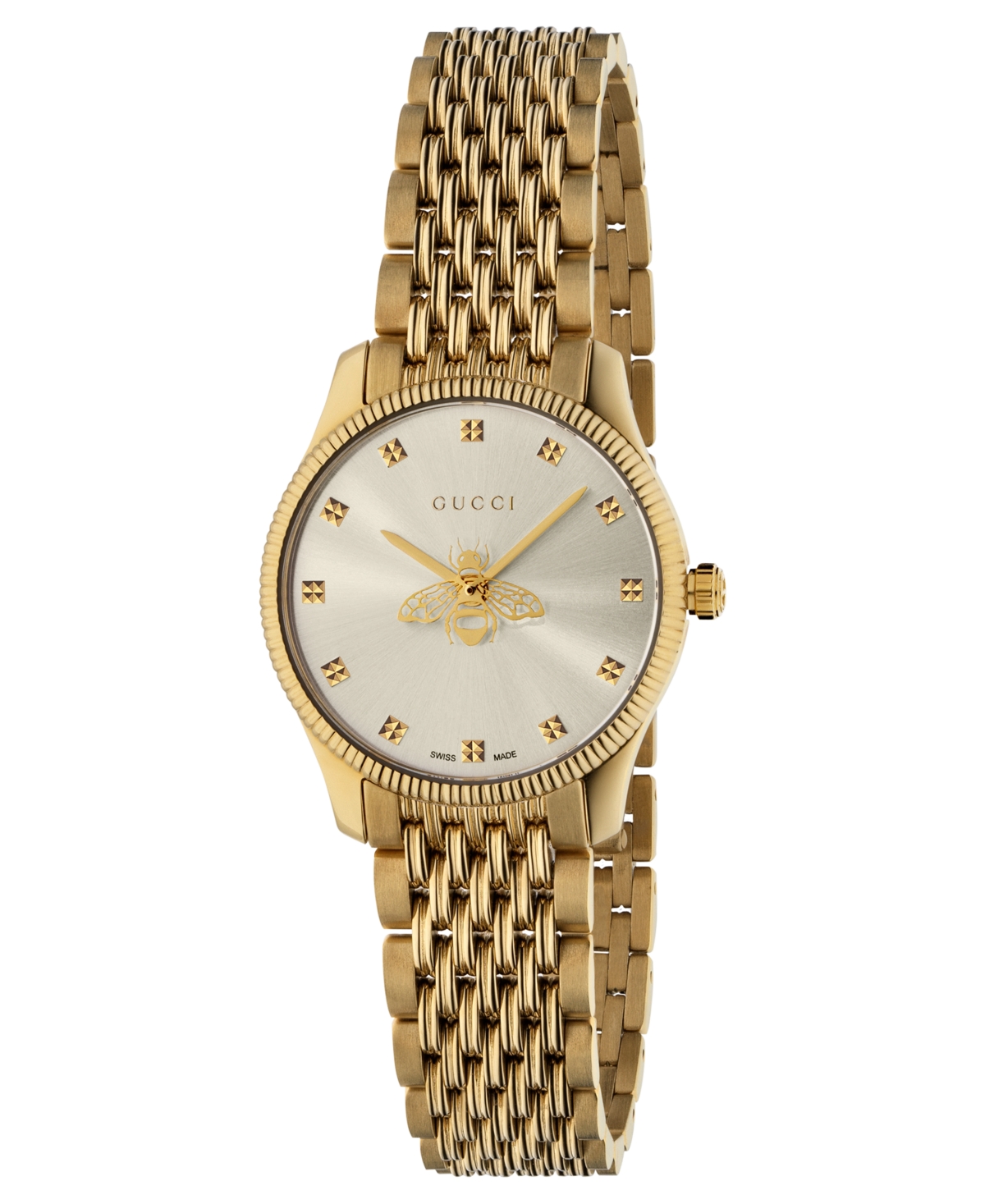 Shop Gucci G-timeless Gold Pvd Stainless Steel Bracelet Watch 29mm In Yellow Gold