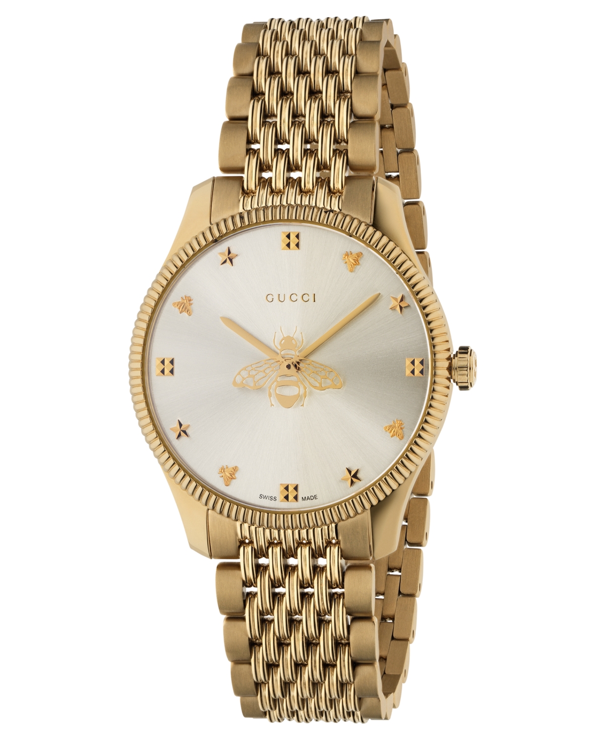 Shop Gucci G-timeless Gold Pvd Stainless Steel Bracelet Watch 36mm In Yellow Gold