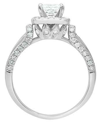 Macy's - Diamond (1-1/2 ct. t.w.) Princess Halo Engagement Ring in 14k White Gold