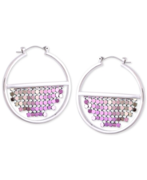 image of Guess Silver-Tone Medium Colored-Finish Mesh Hoop Earrings, 1.75