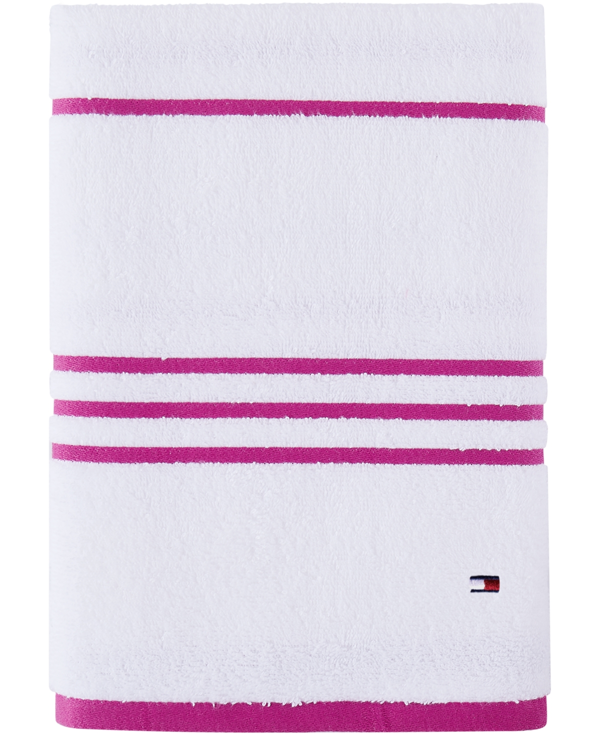 Tommy Hilfiger Modern American Stripe 30" X 54" Cotton Bath Towel In White,rasp