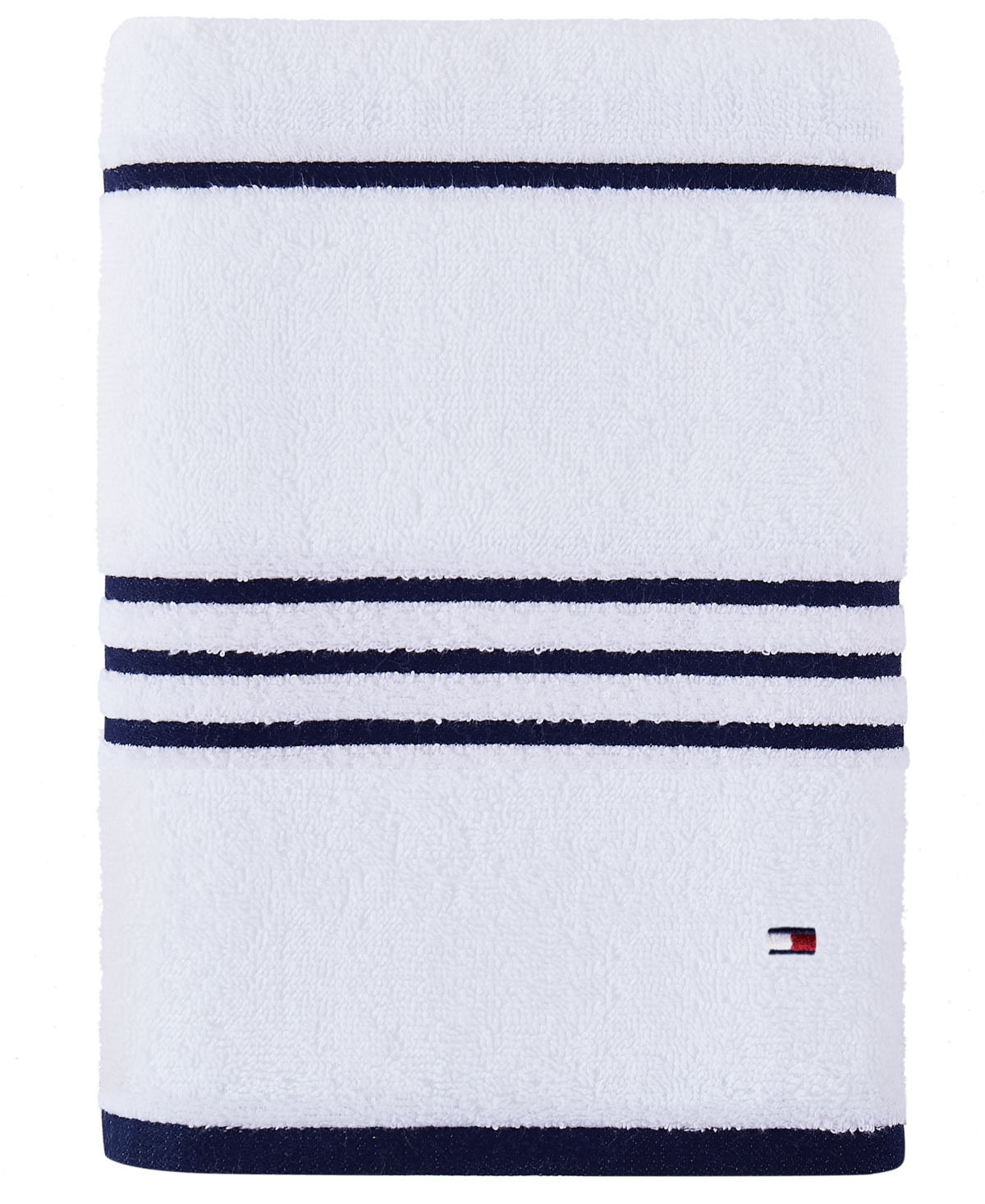 Tommy Hilfiger Modern American Stripe 30" X 54" Cotton Bath Towel In White,peacoat