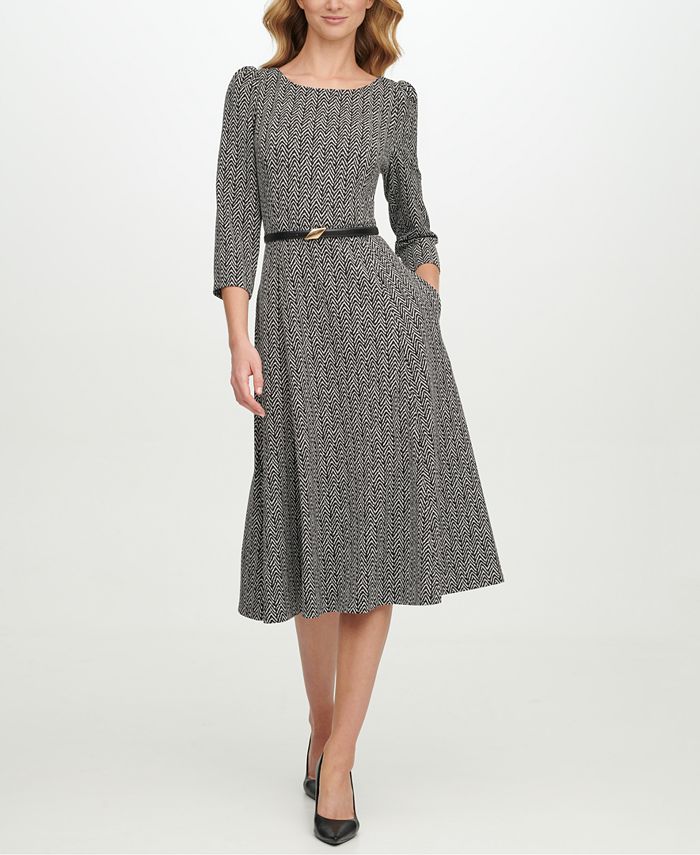 Calvin Klein Printed Belted Dress & Reviews - Dresses - Women - Macy's