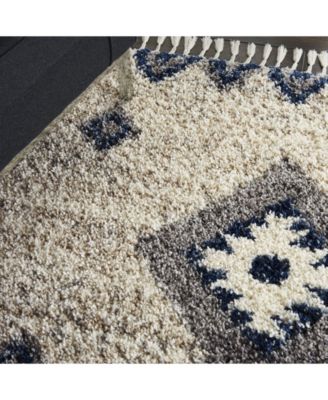 Oslo Shag OSL03 Ivory and Blue 5'3" x 7'9" Area Rug