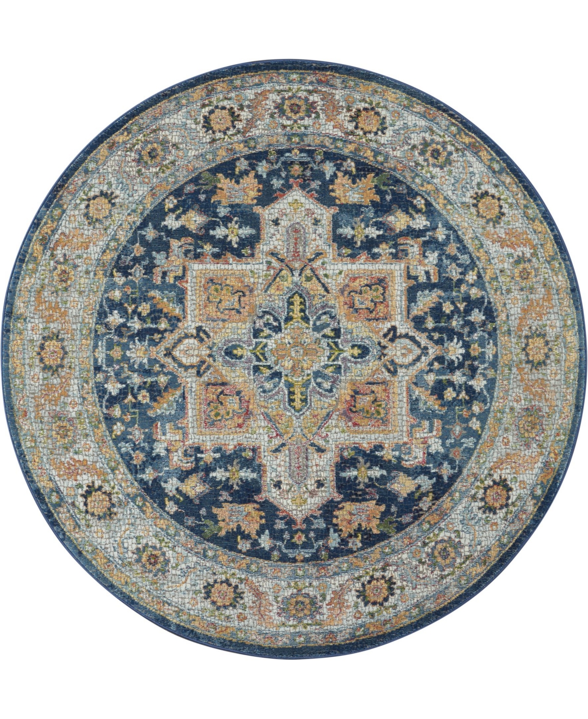Nourison Home Ankara Global Anr11 Blue And Multi 6' Round Rug In Blue,multi