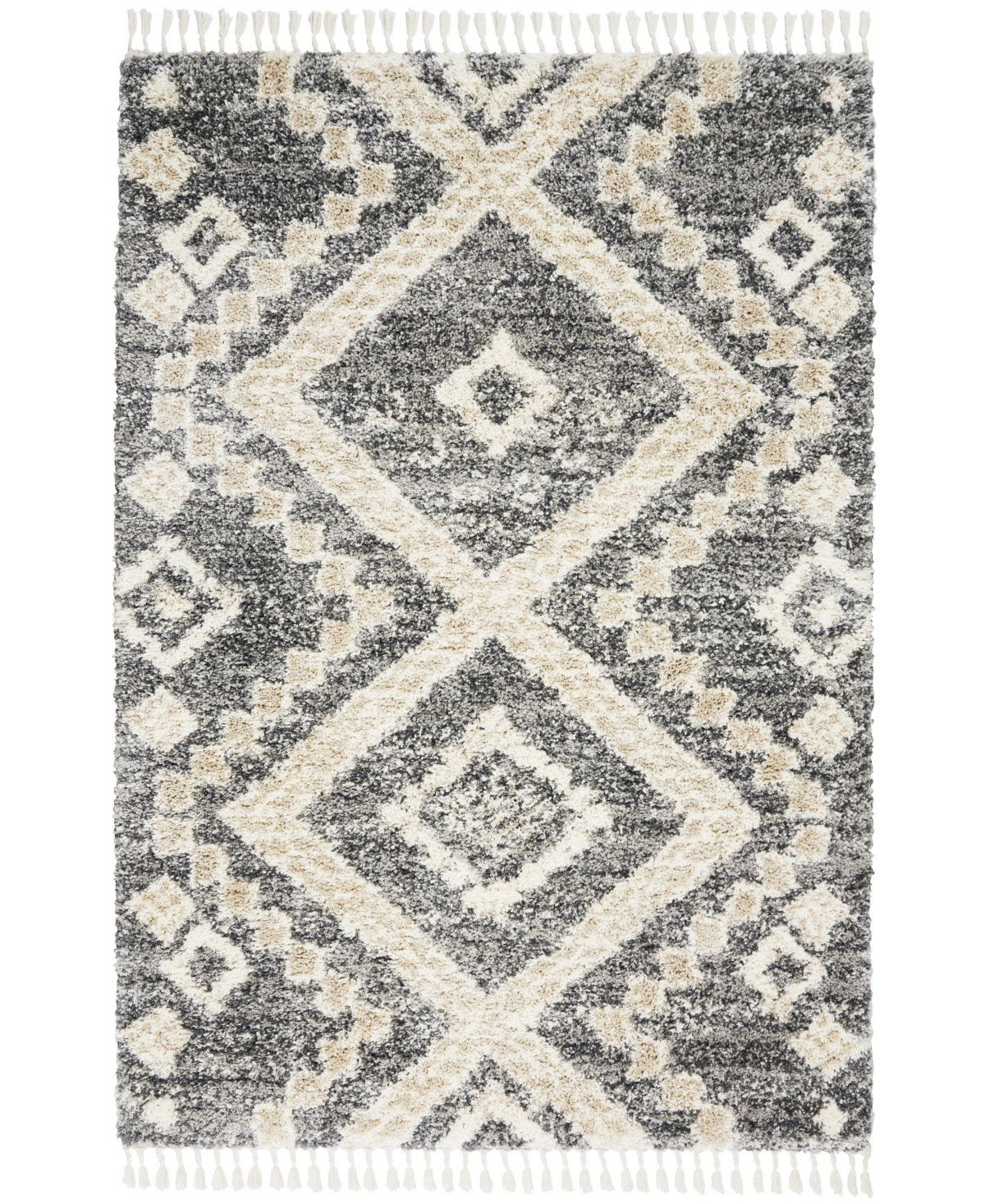 Nourison Home Oslo Shag Osl02 Gray And Ivory 4' X 6' Area Rug In Gray,ivory