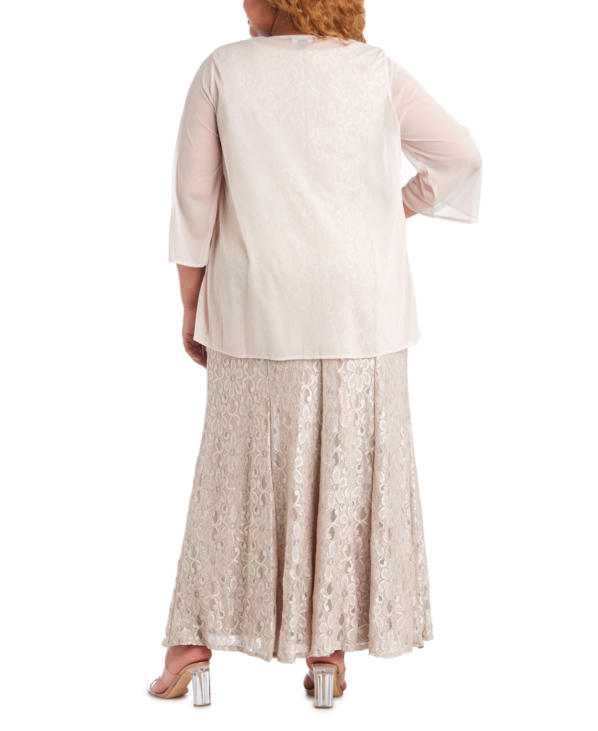 R & M Richards Plus Size Gown & Sheer Overlay