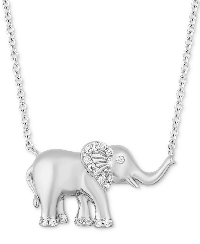 Hallmark Diamonds - Diamond Elephant Pendant Necklace (1/8 ct. t.w.) in Sterling Silver, 16" + 2" extender