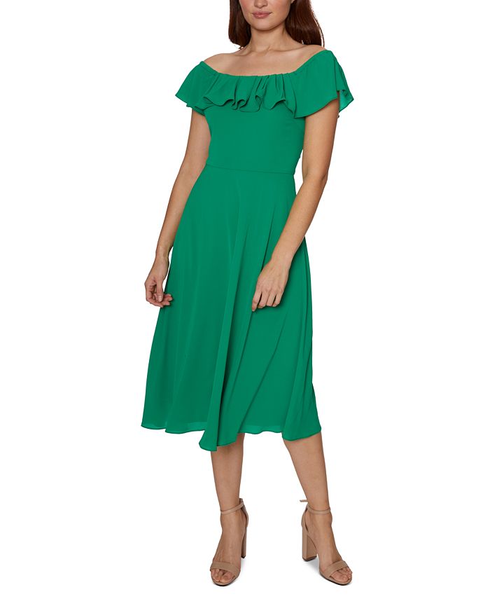Betsey Johnson Ruffled Off The Shoulder Midi Dress Macy s