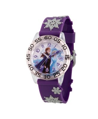 ewatchfactory - Disney Frozen 2 Elsa and Anna Girls' Clear Plastic Time Teacher Watch 32mm