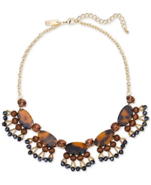 image of Inc Gold-Tone Tortoise-Look & Wood Statement Necklace, 17
