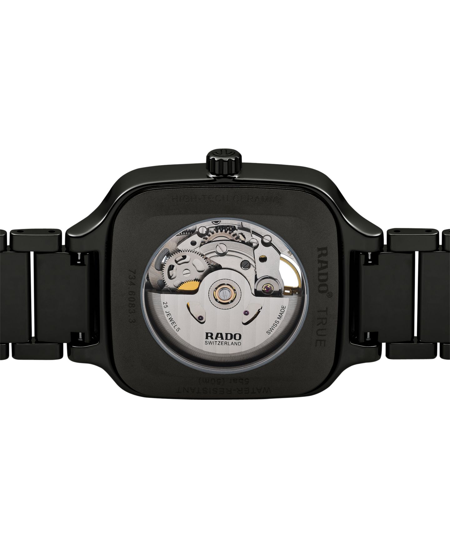 Часы Rado Unisex Swiss Automatic True Square Open Heart Black Ceramic Bracelet Watch 38x38mm — фото 3
