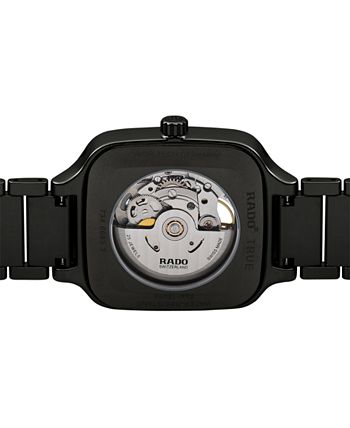 Rado - Men's Swiss Automatic True Square Open Heart Black Ceramic Bracelet Watch 38x38mm