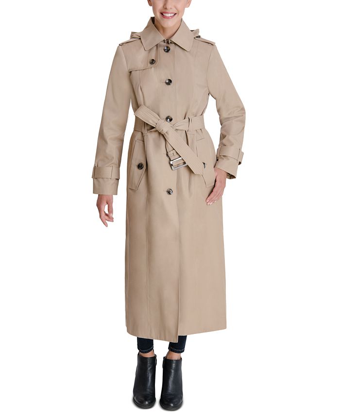 London Fog Hooded Maxi Trench Coat, Long Length Trench Coat Womens